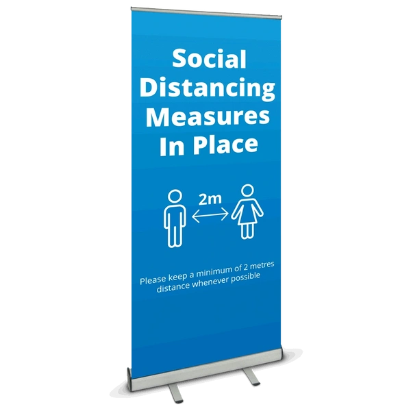 850 Roller Banner - Social Distancing Blue